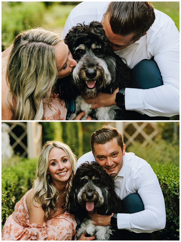 Black dog gets hug and kiss from owners by Detroit Wedding Photographer