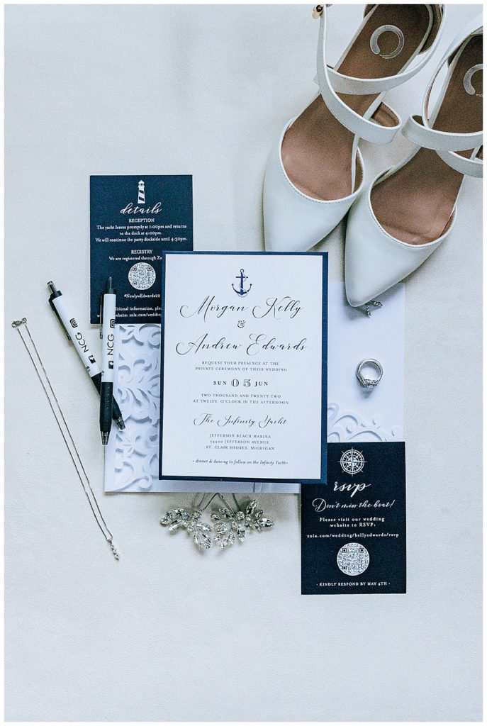 Stationary suite with wedding shoes and details for Detroit wedding photographer