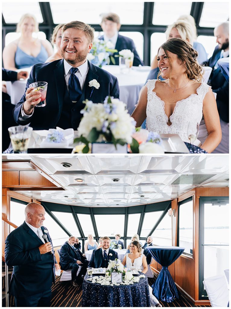 Father toasts bride and groom during Lake St.Clair wedding