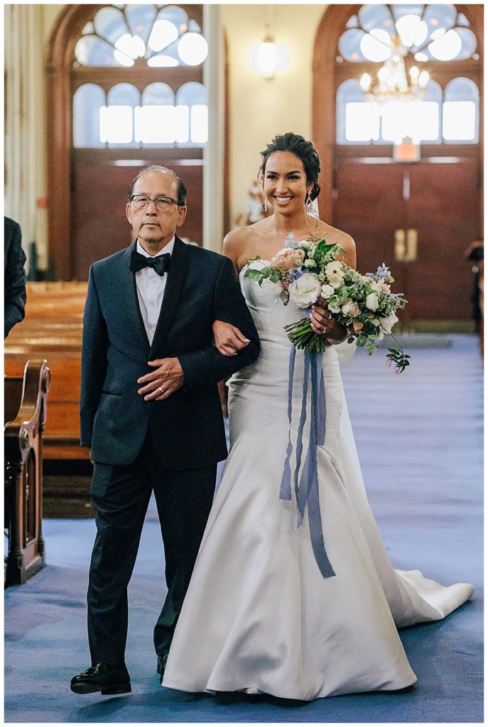 Father and bride walk down the aisle for Michigan Photographer