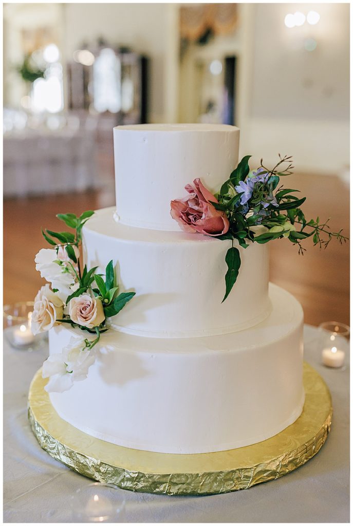 Beautiful wedding cake with flowers for Michigan Photographer