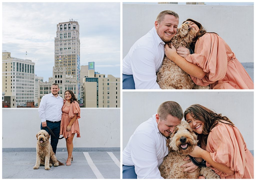 Golden doodle gets love from parents for Detroit Wedding Photographer