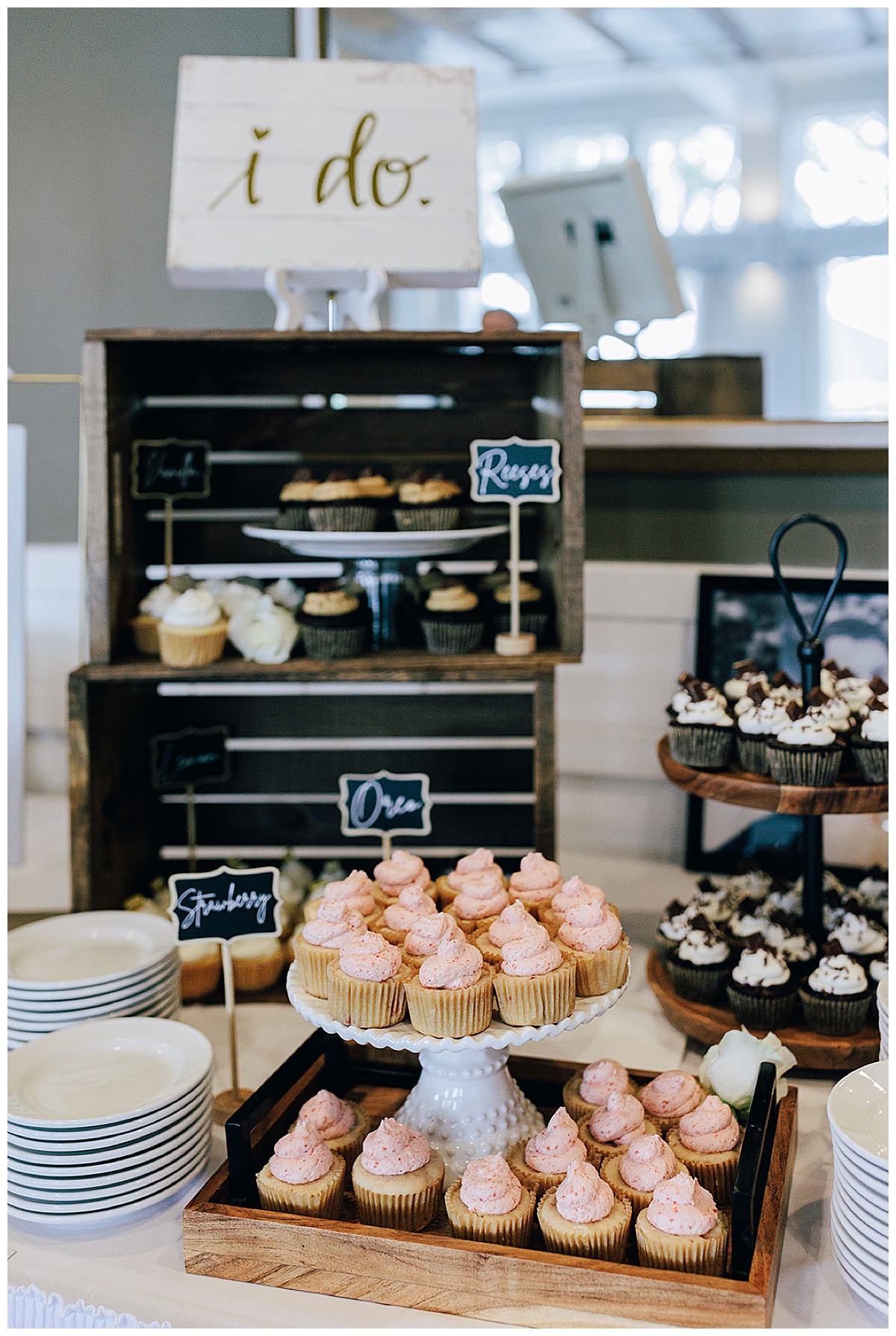 Dessert table with a variety of cupcakes for Detroit Wedding Photographer