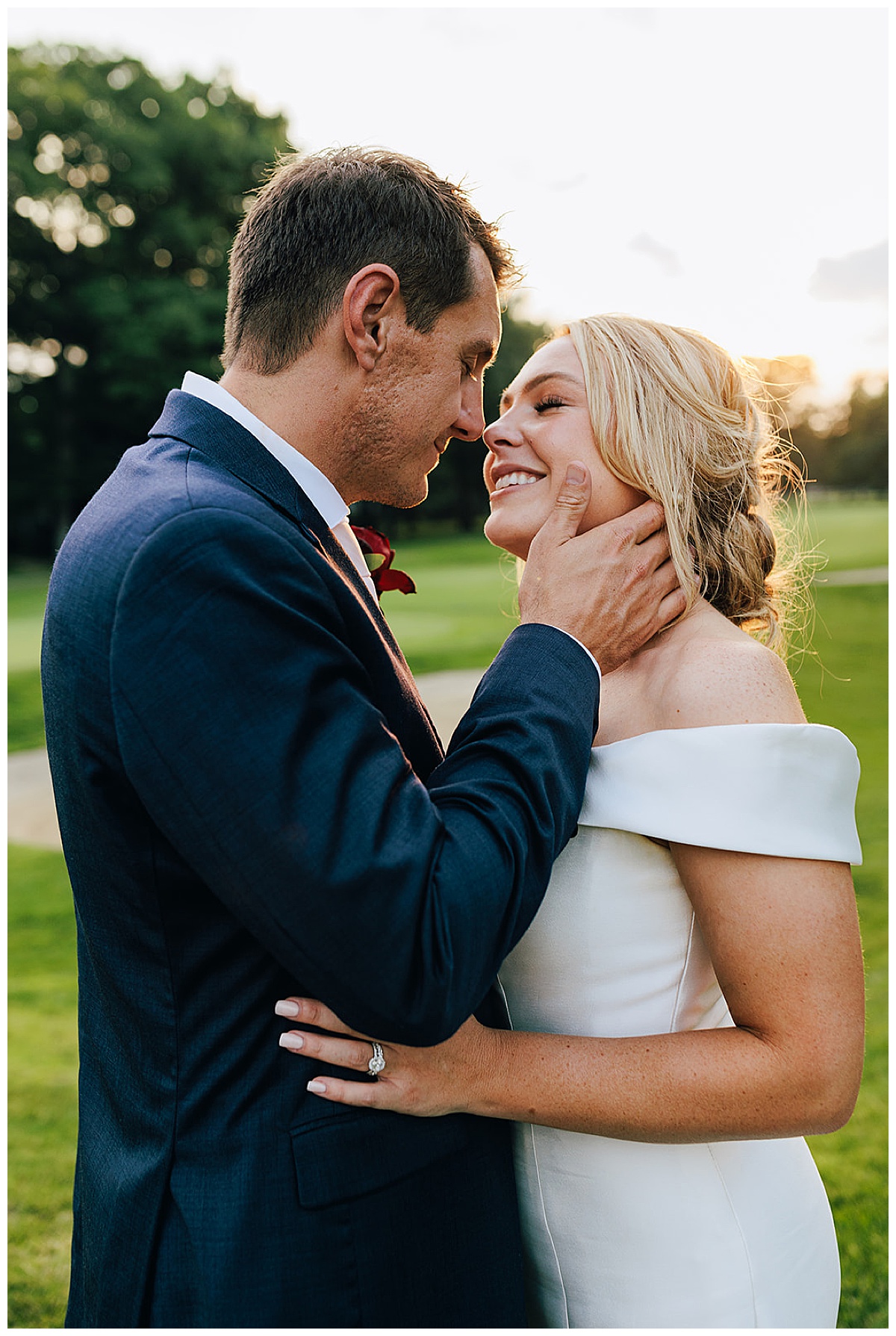 Woman and man share intimate moment for Detroit Wedding Photographer