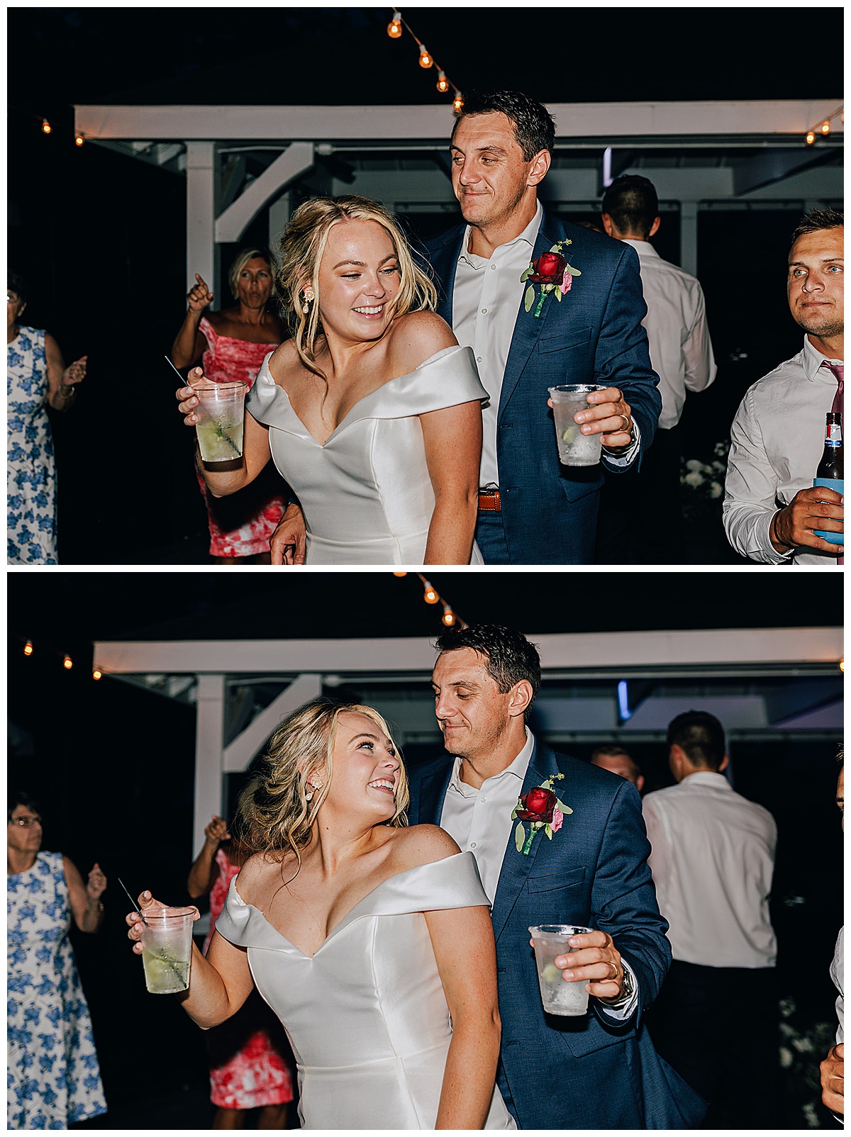 Bride and groom share a drink and dance at Toledo country club.