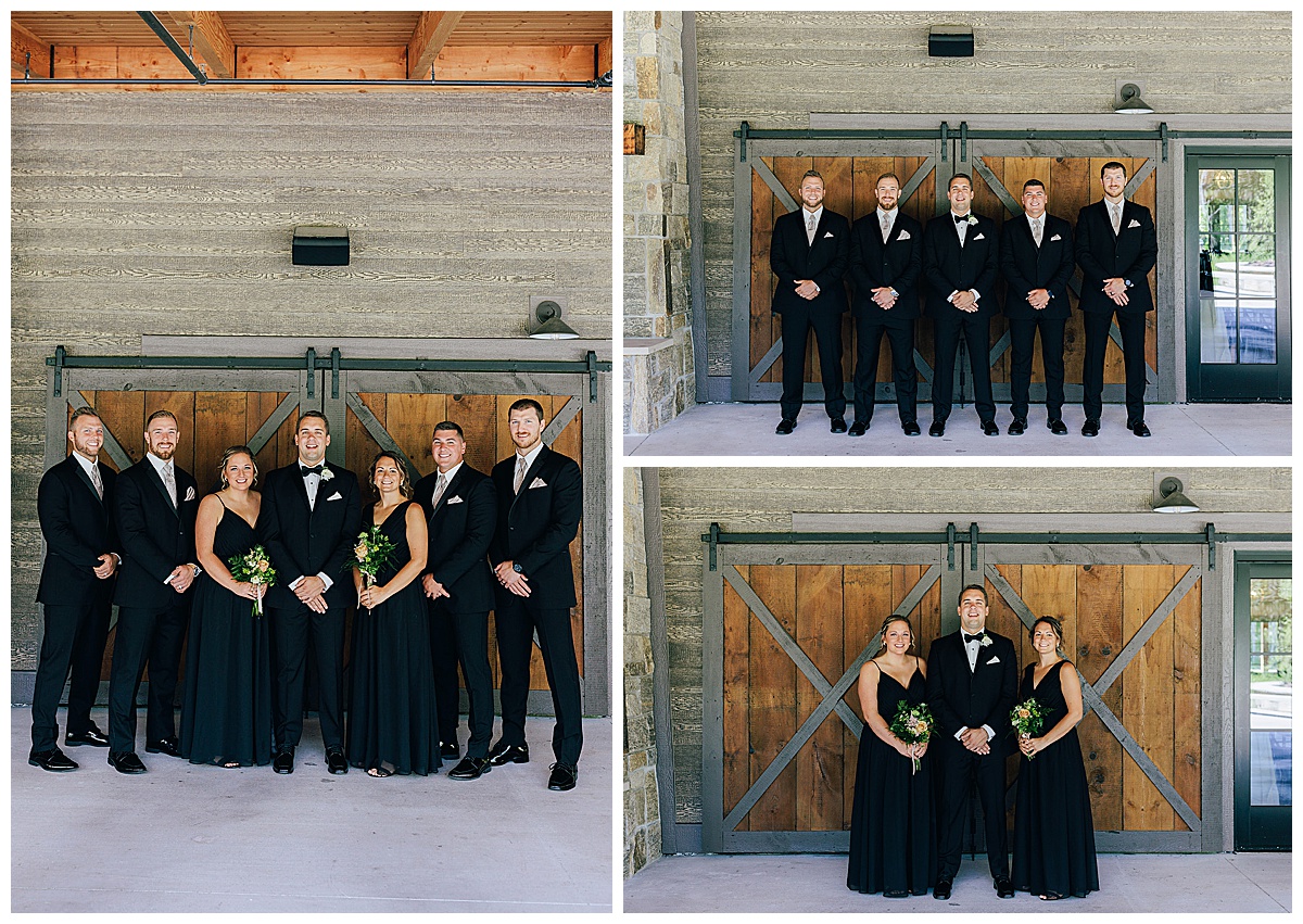 Groomsmen and women party in black attire for Detroit Wedding Photographer