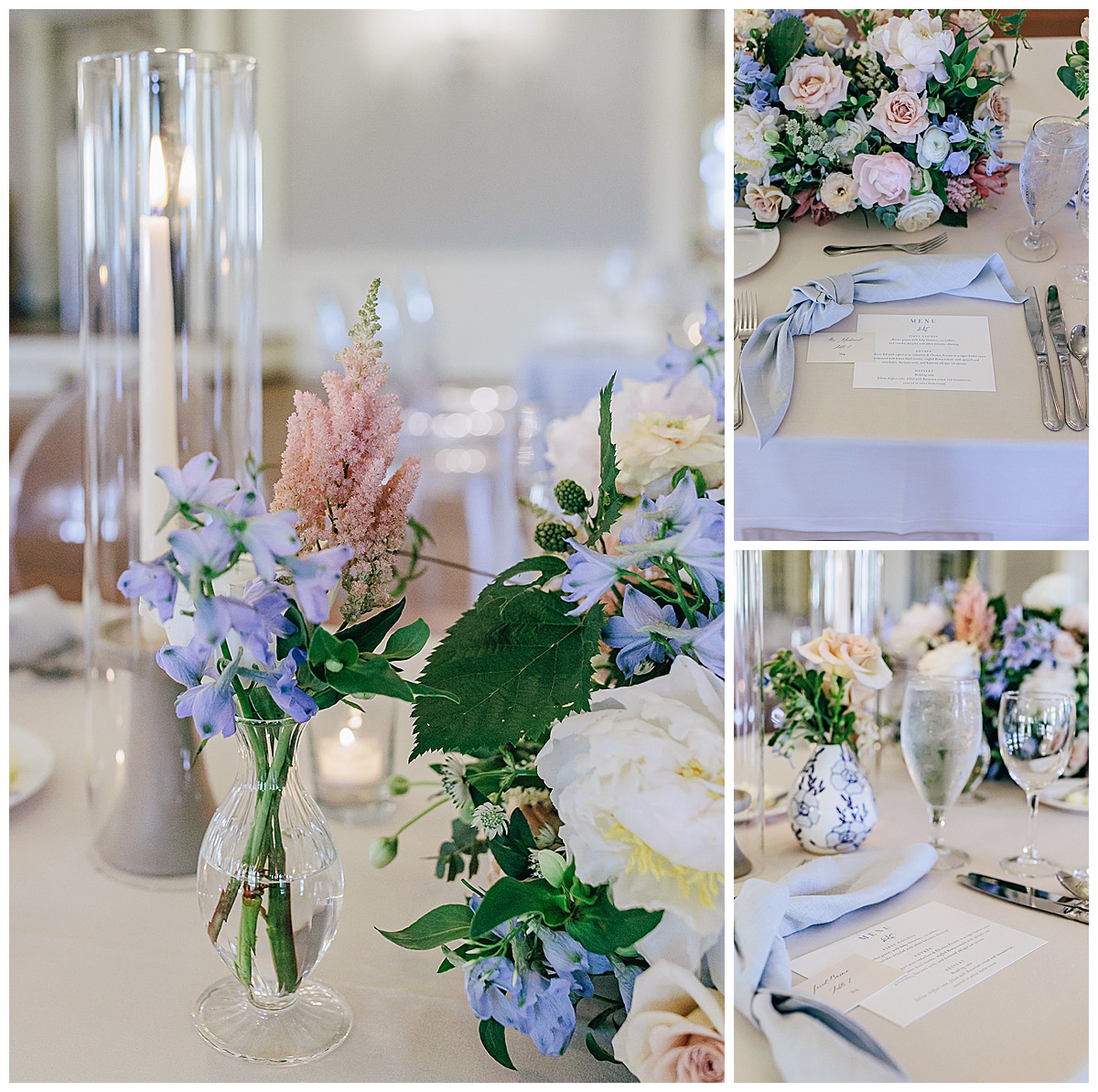 Blue floral and table setting pieces for 2022 Wedding Superlatives