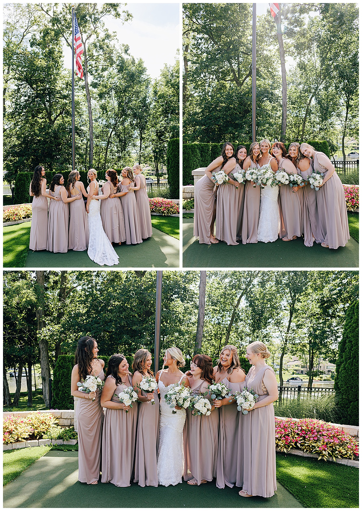 Bridesmaid surround bride by Detroit Wedding Photographer