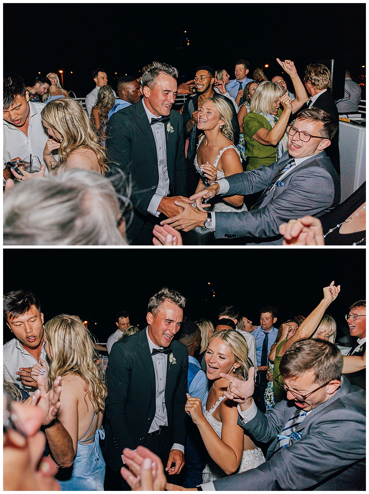 Family and friends dance together on Ovation Yacht Charter