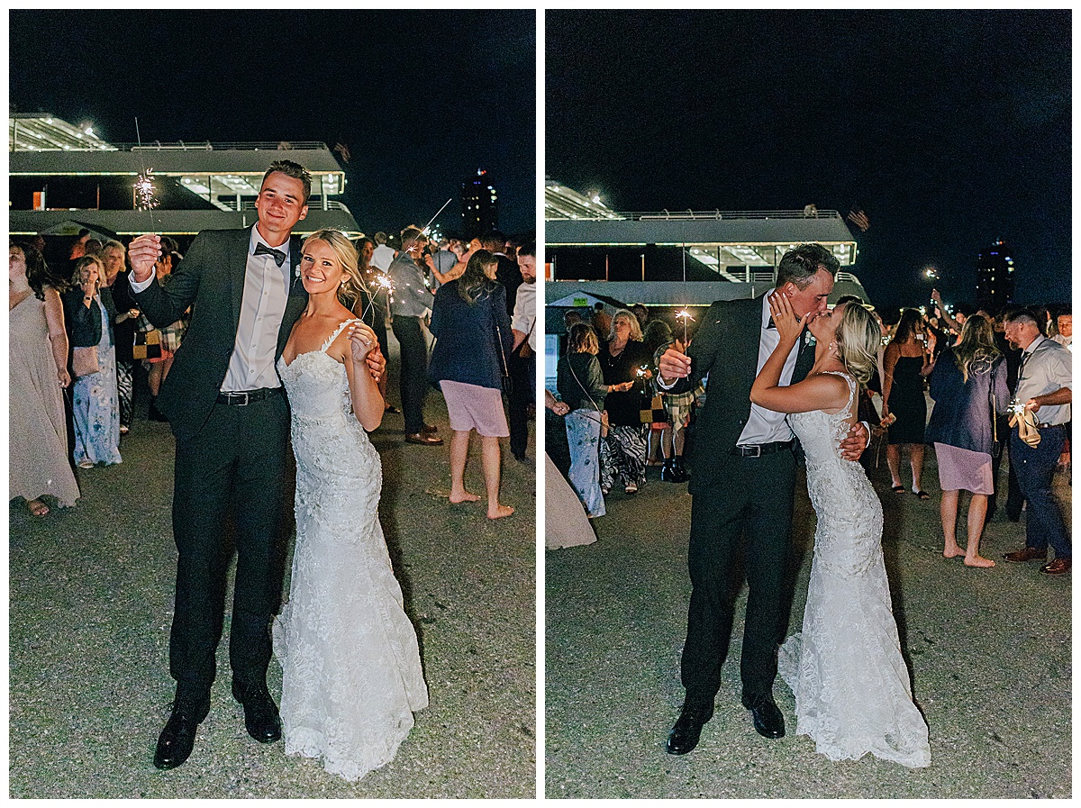 Husband and wife end the sparkler exit with a kiss for Detroit Wedding Photographer
