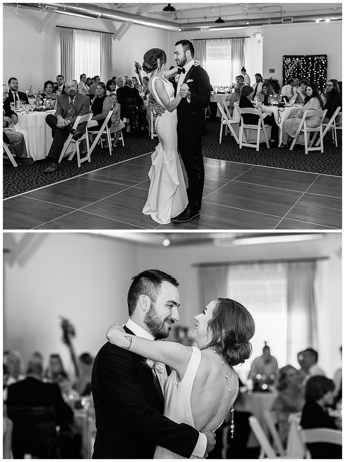 Bride and groom dance together for Kayla Bouren Photography