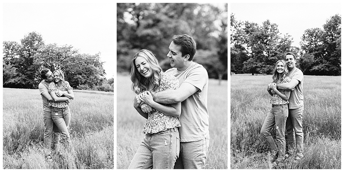 Woman laughs during Island Lake State Park Engagement Session