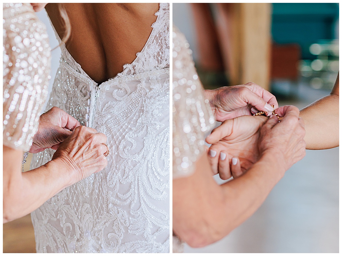 Mother adjust bridal gown for Kayla Bouren Photography