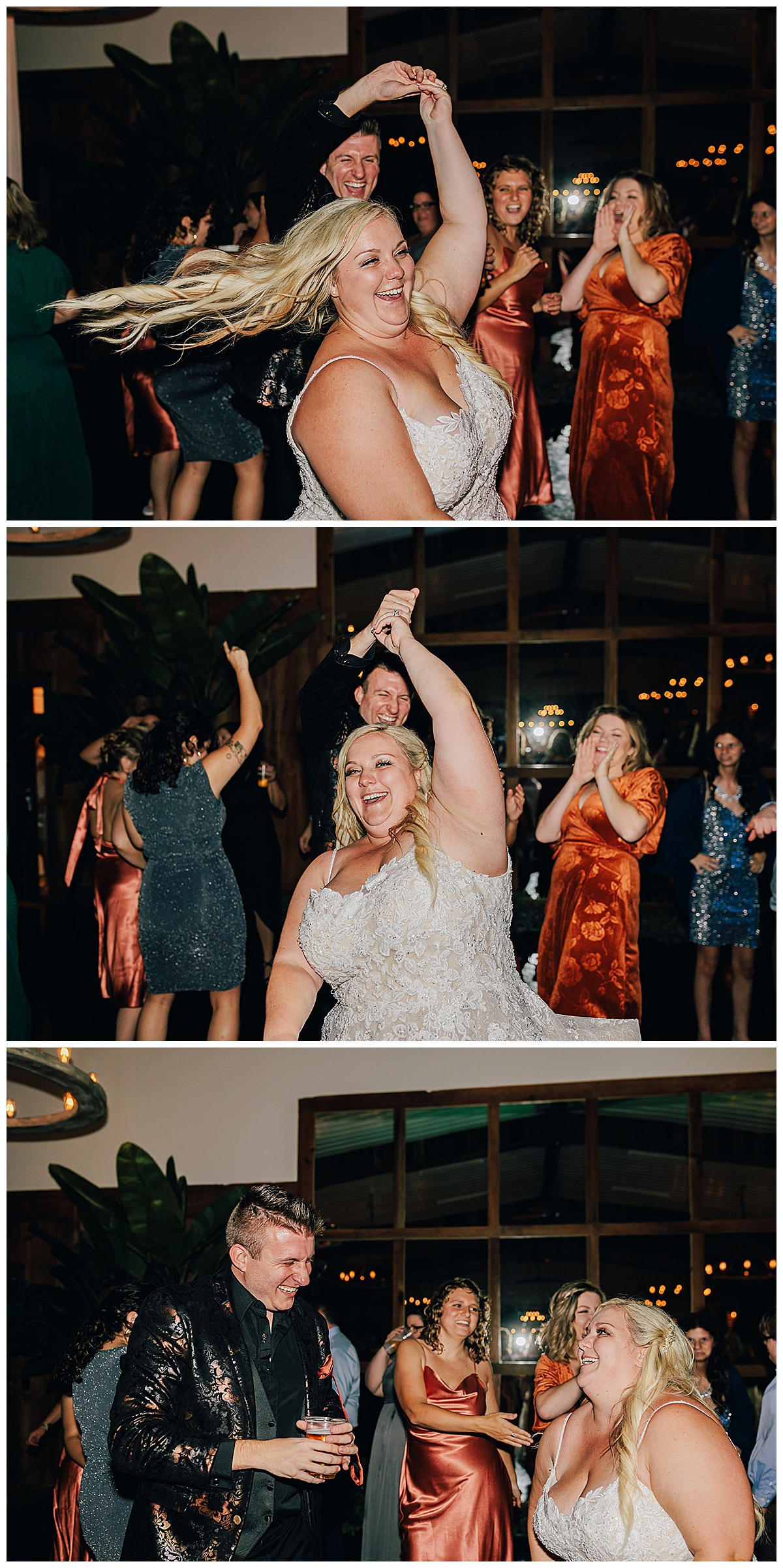 Bride has fun on dance floor by Kayla Bouren Photography