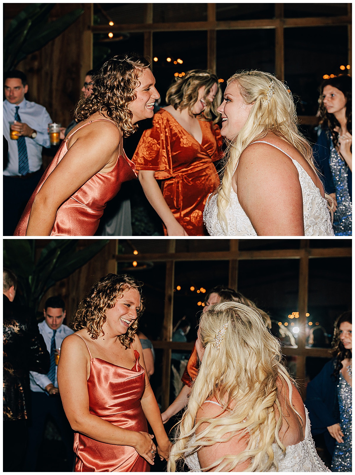 Bride dances with friends and family at Holly Township Wedding