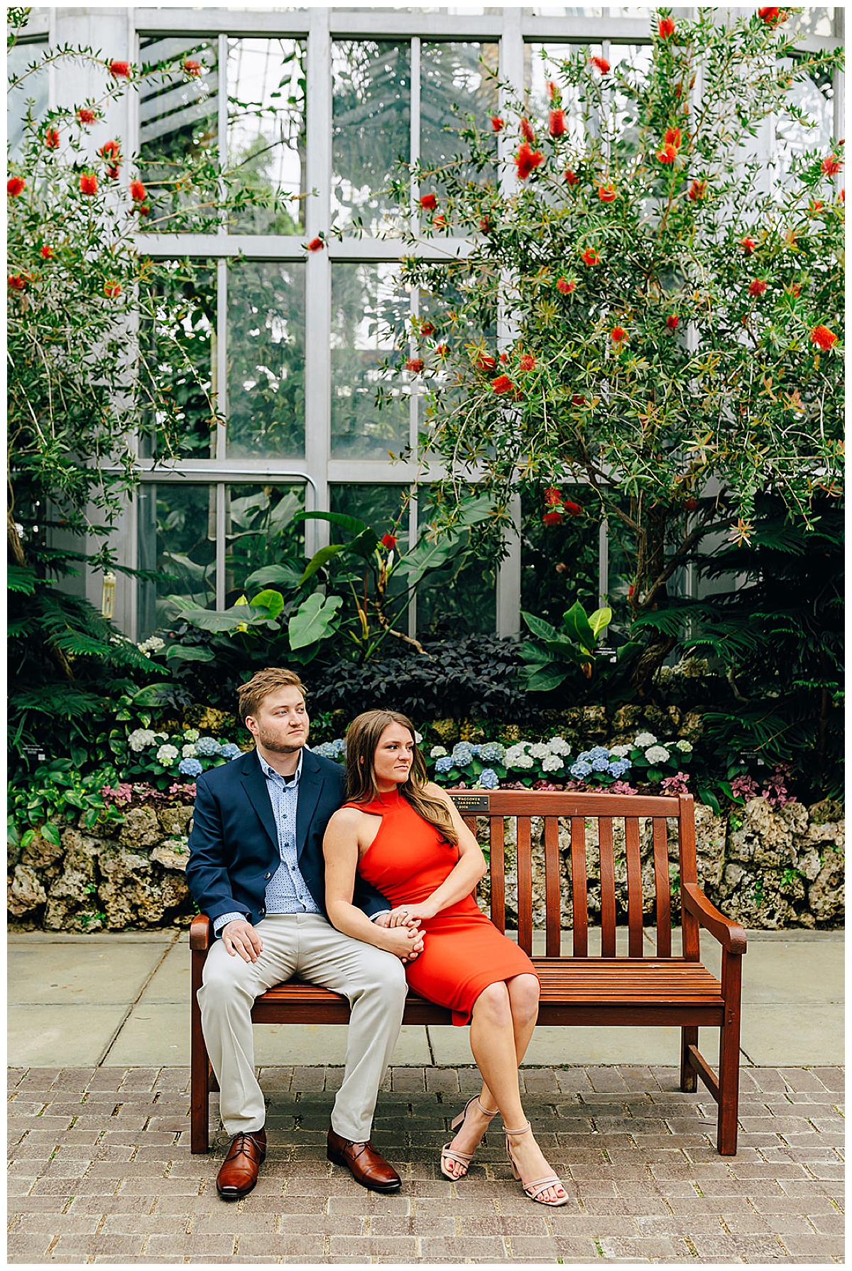 Adults sit on bench next to one another for Kayla Bouren Photography
