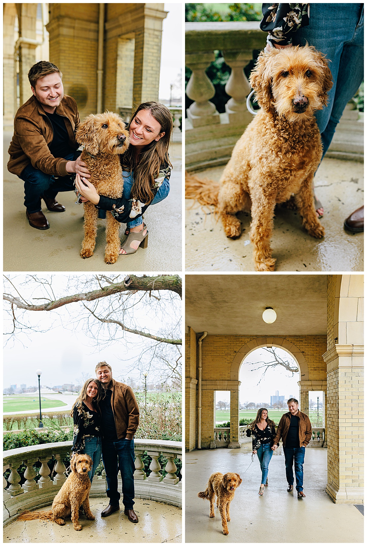 Goldendoodle and dog parents smile together for Kayla Bouren Photography