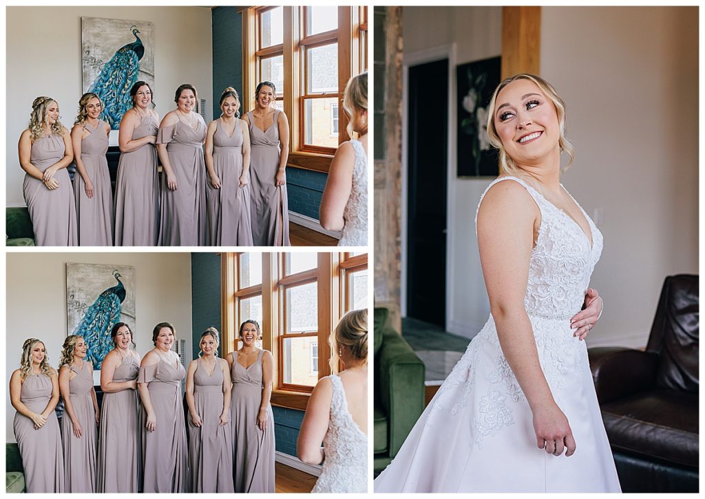 First look of bride with bridesmaids for Detroit Wedding Photographer