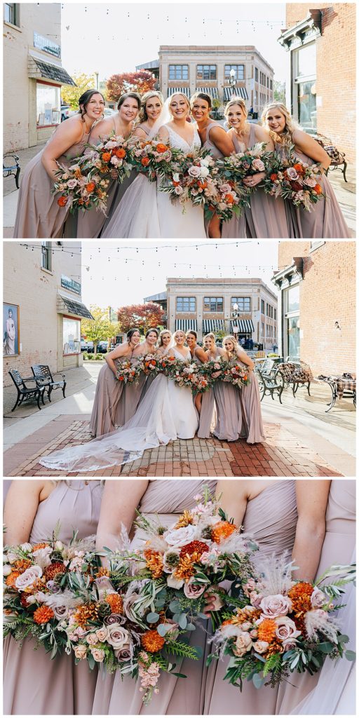 Beautiful bridal party and floral bouquet at Holly Vault Chapel 