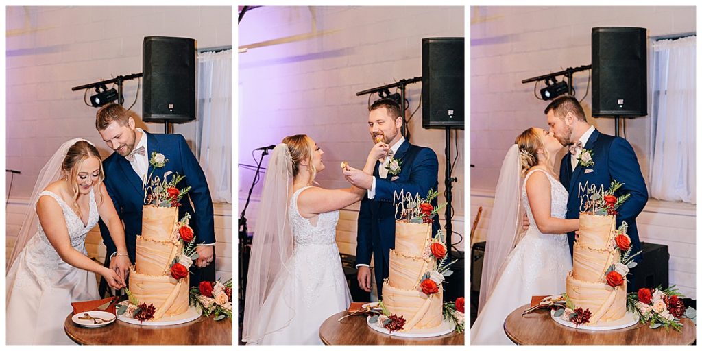 Bride and groom cut the cake for Detroit Wedding Photographer