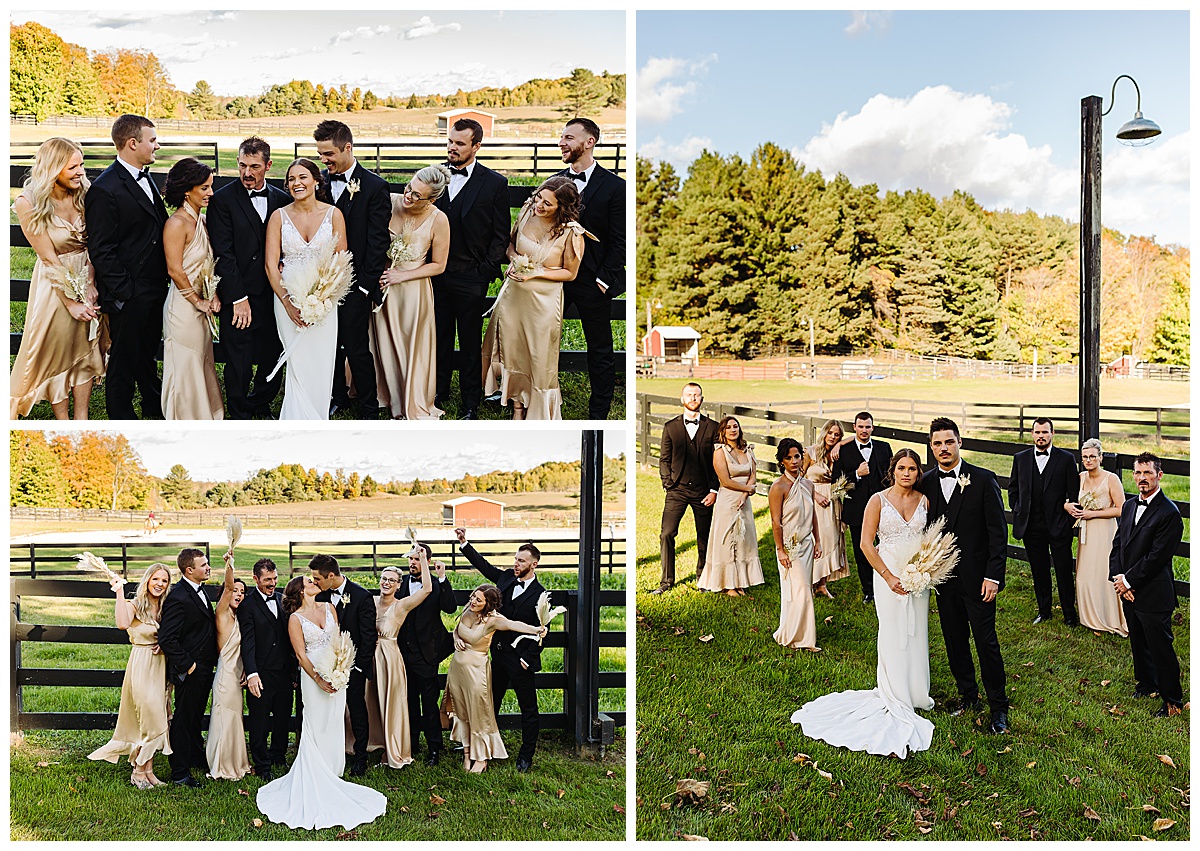 Wedding party smile and cheer for couple at Black Star Farms
