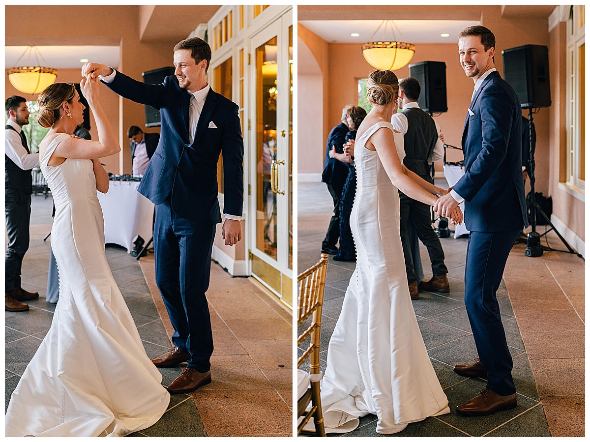 Bride and groom dance together for luxury Colorado wedding