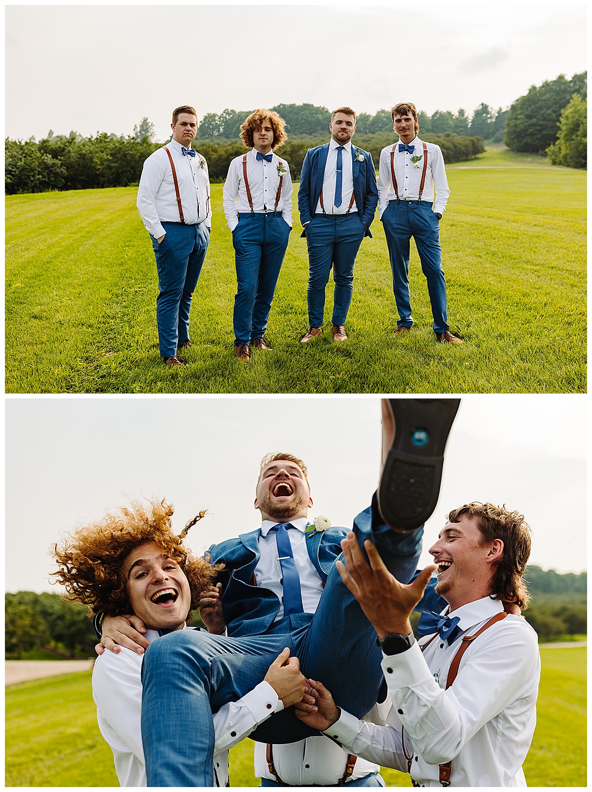 Groomsmen celebrate with groom for Kayla Bouren Photography