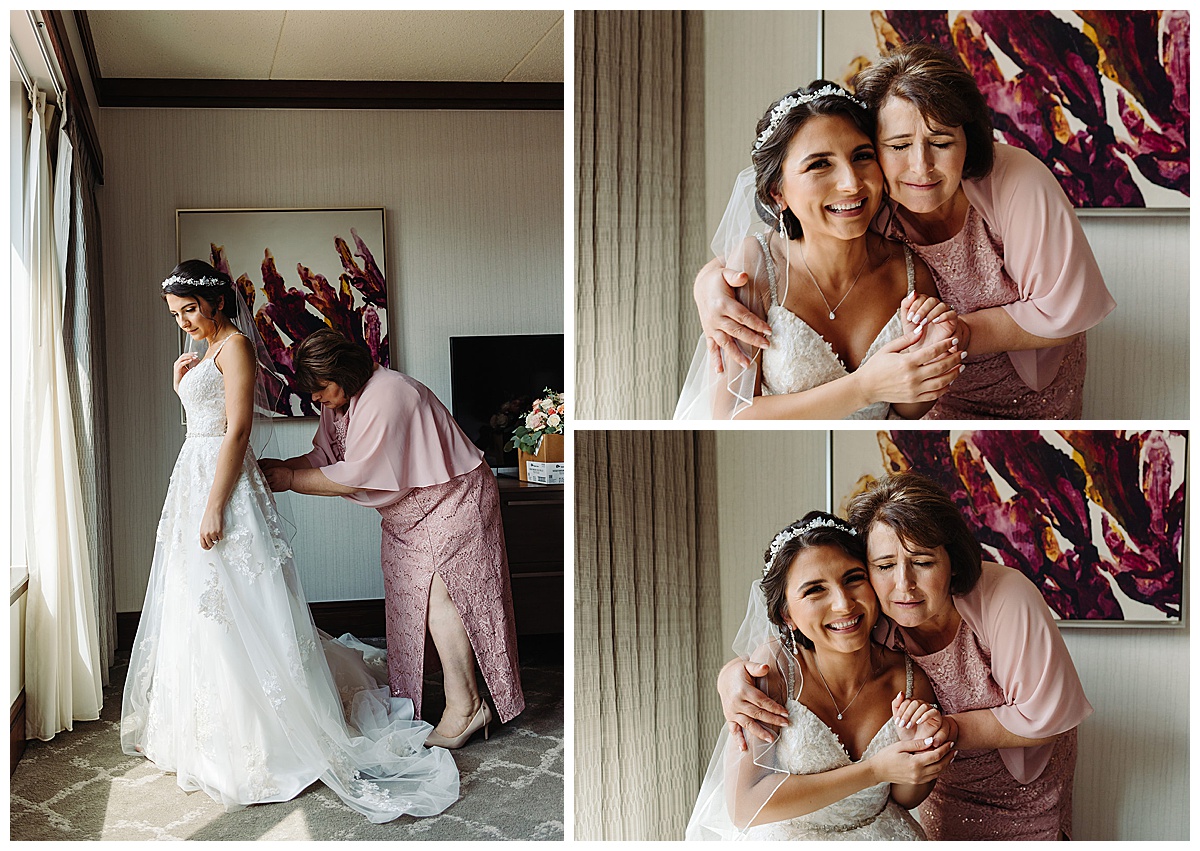 Mom helps daughter get ready for wedding by Kayla Bouren Photography