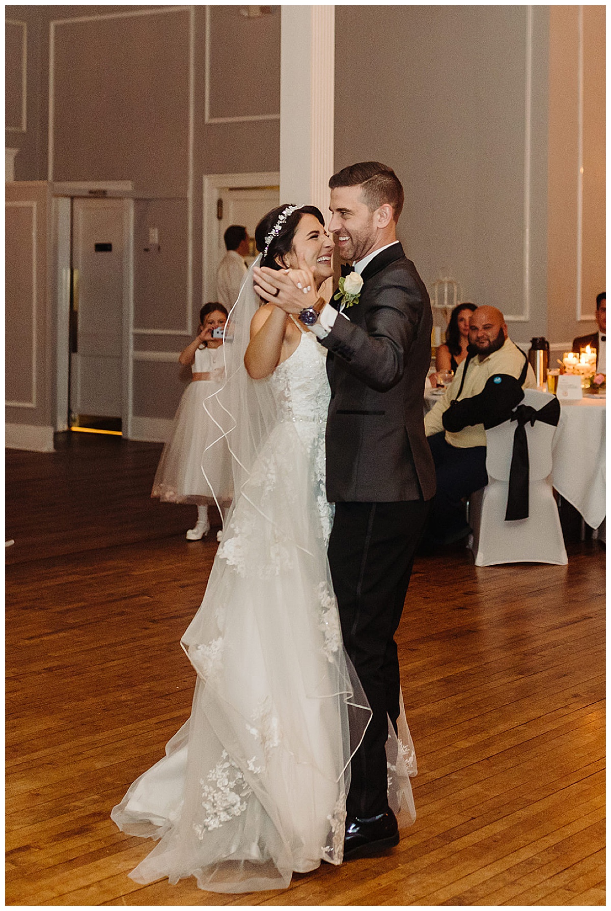 Husband and wife dance together at Meeting House Grand Ballroom