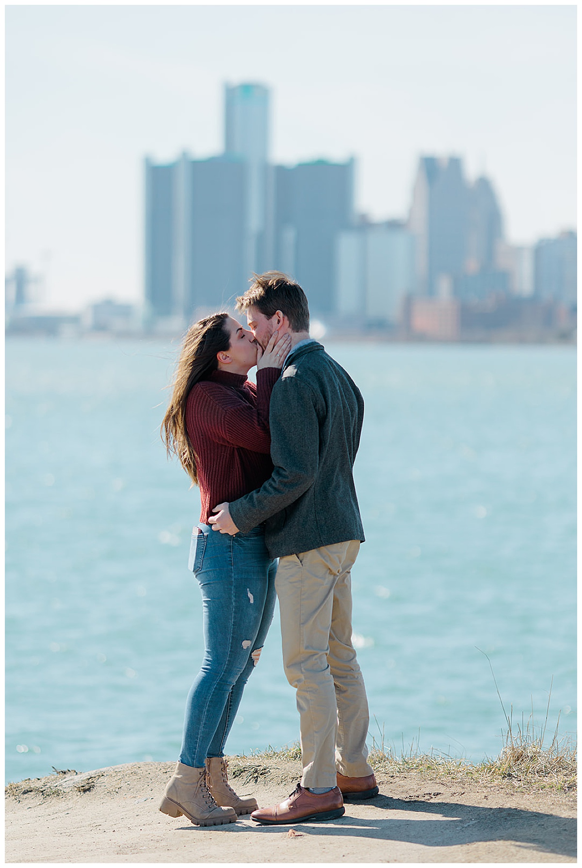 Two people share a kiss for Detroit Wedding Photographer