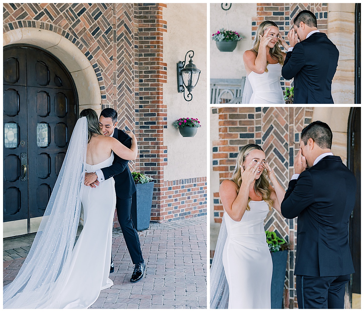 Future husband and wife share emotions during first look for Kayla Bouren Photography