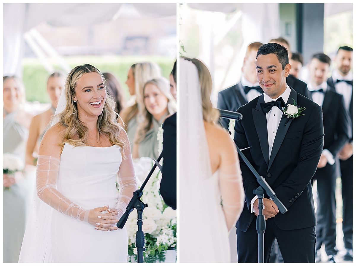 Bride and groom smile together for Kayla Bouren Photography