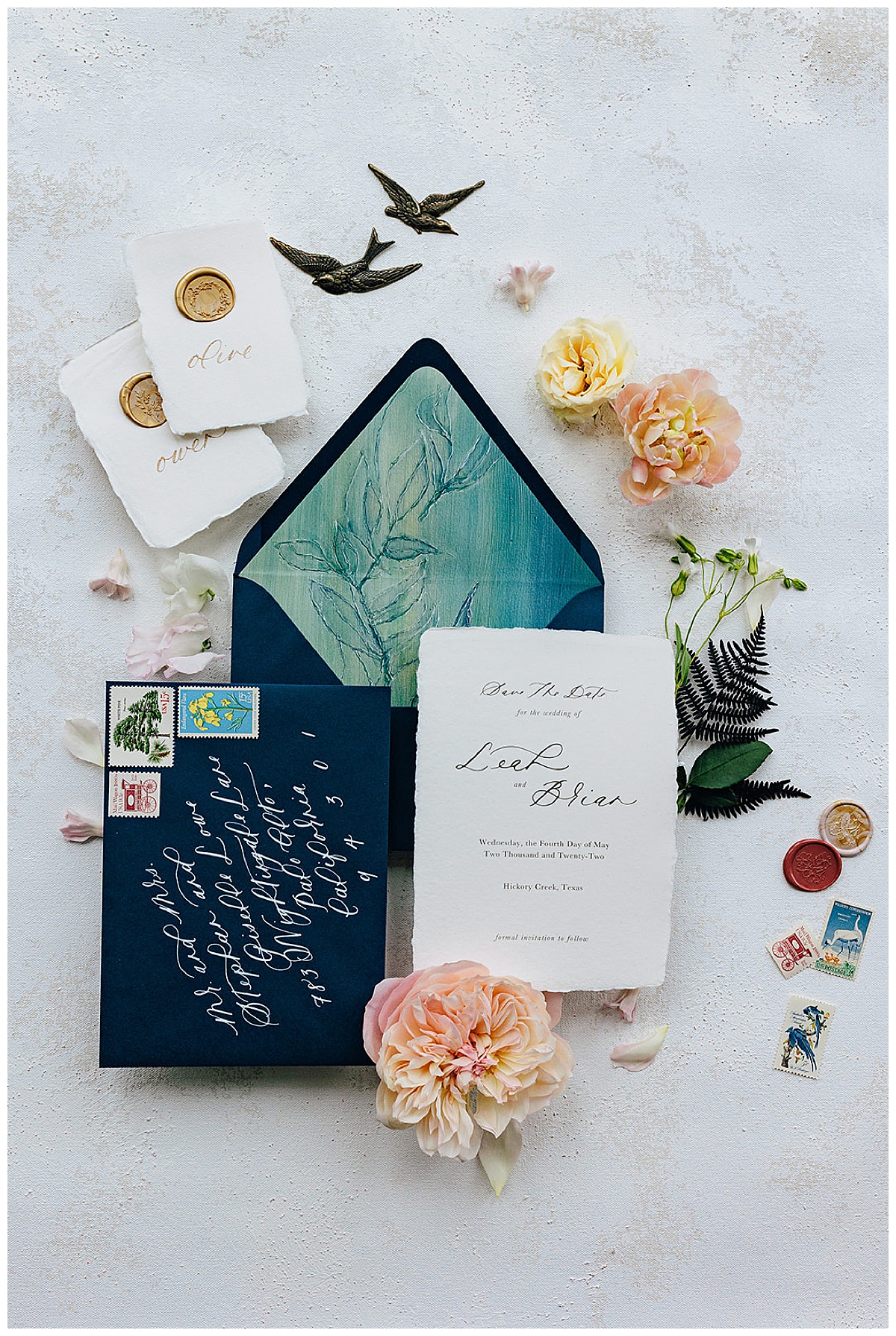 Blue toned flat lay by Detroit Wedding Photographer 