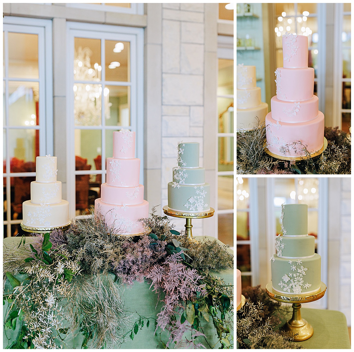 White, pink and green cake for Kayla Bouren Photography