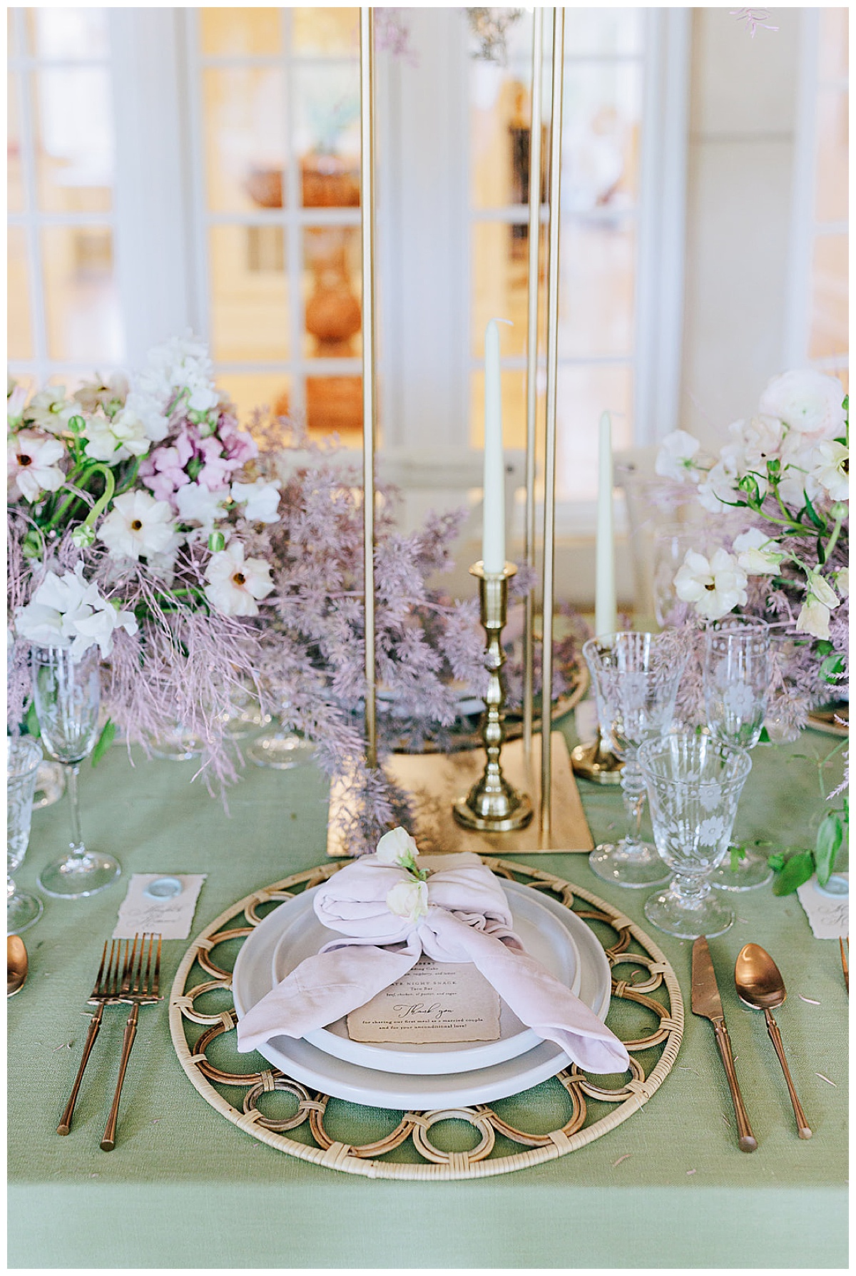 Gorgeous wedding table setting in purple and blush tones for Detroit Wedding Photographer