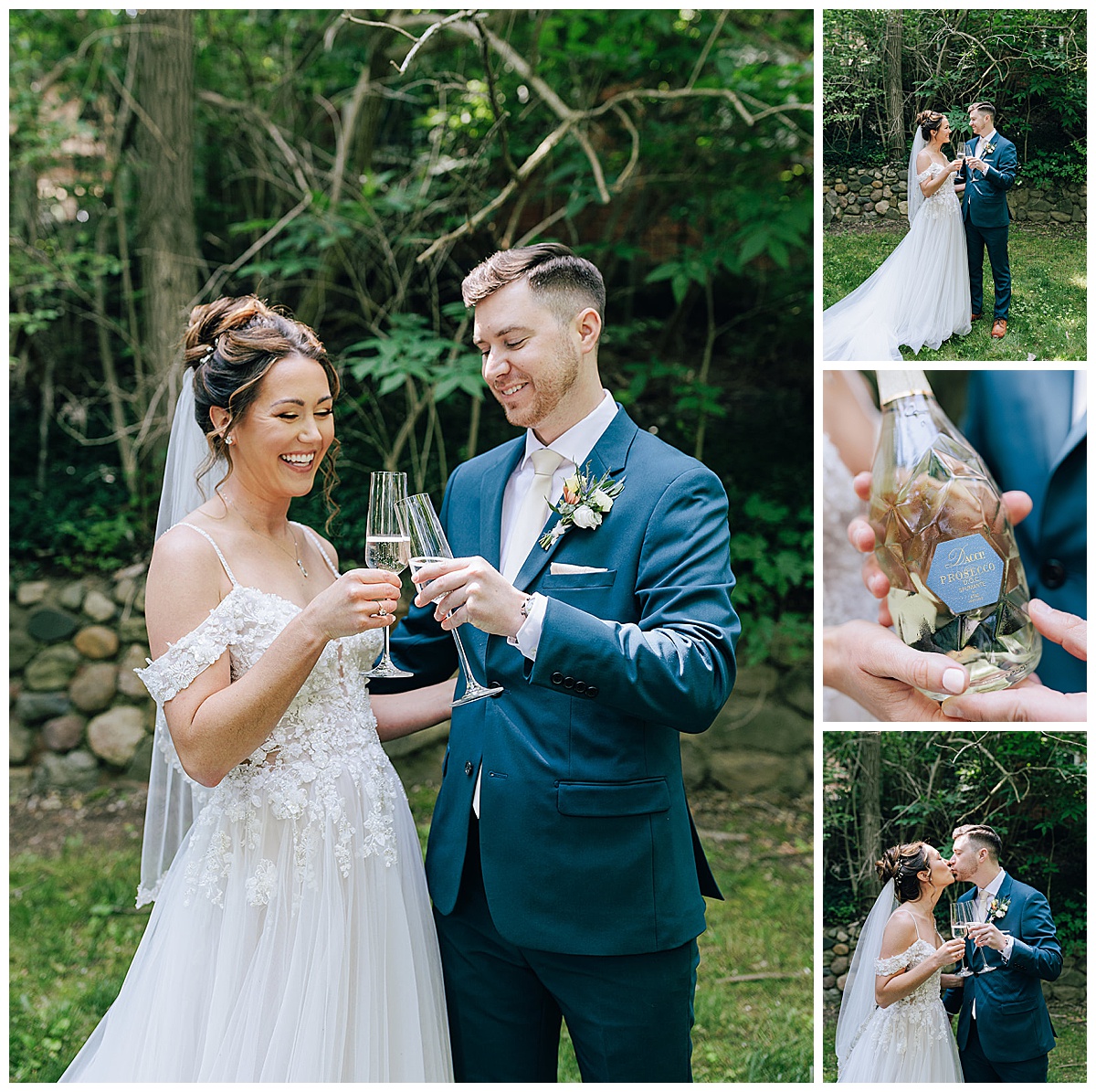 Couple share a champagne toast for Detroit Wedding Photographer