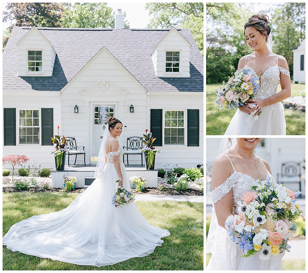 Stunning bride hold gorgeous colorful bouquet for Kayla Bouren Photography