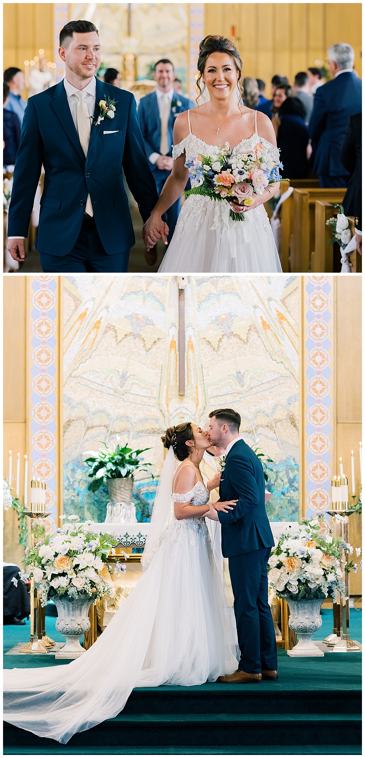 Husband and wife share their first kiss for Kayla Bouren Photography
