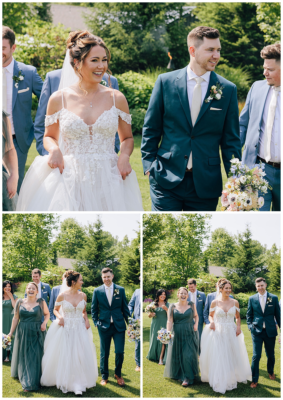 Couple walk amongst friends and family at their Holly, Michigan Wedding Venue 