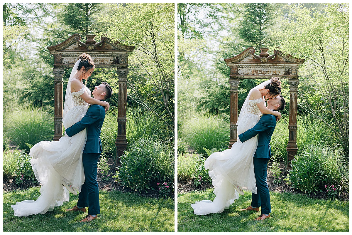 Couple share a kiss and dance together at their Holly, Michigan Wedding Venue 