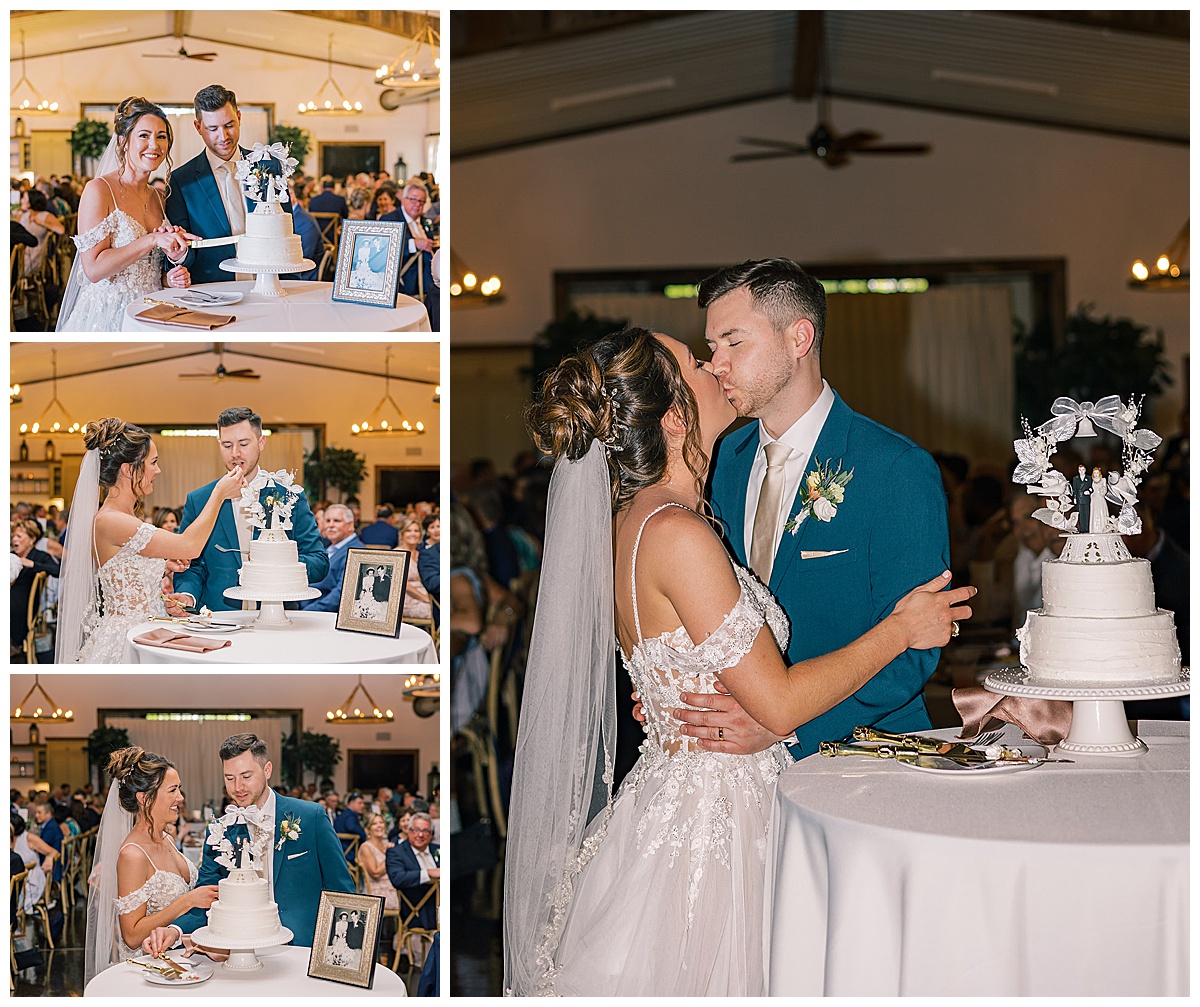 Husband and wife share cake and a kiss for Detroit Wedding Photographer