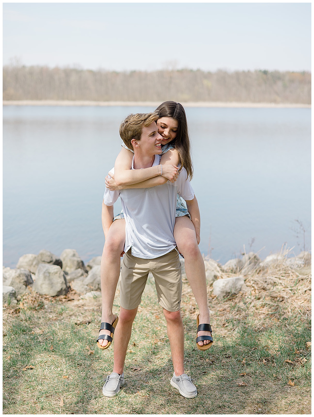 Man and woman go for piggy back ride for Stoney Creek Metro Park Proposal