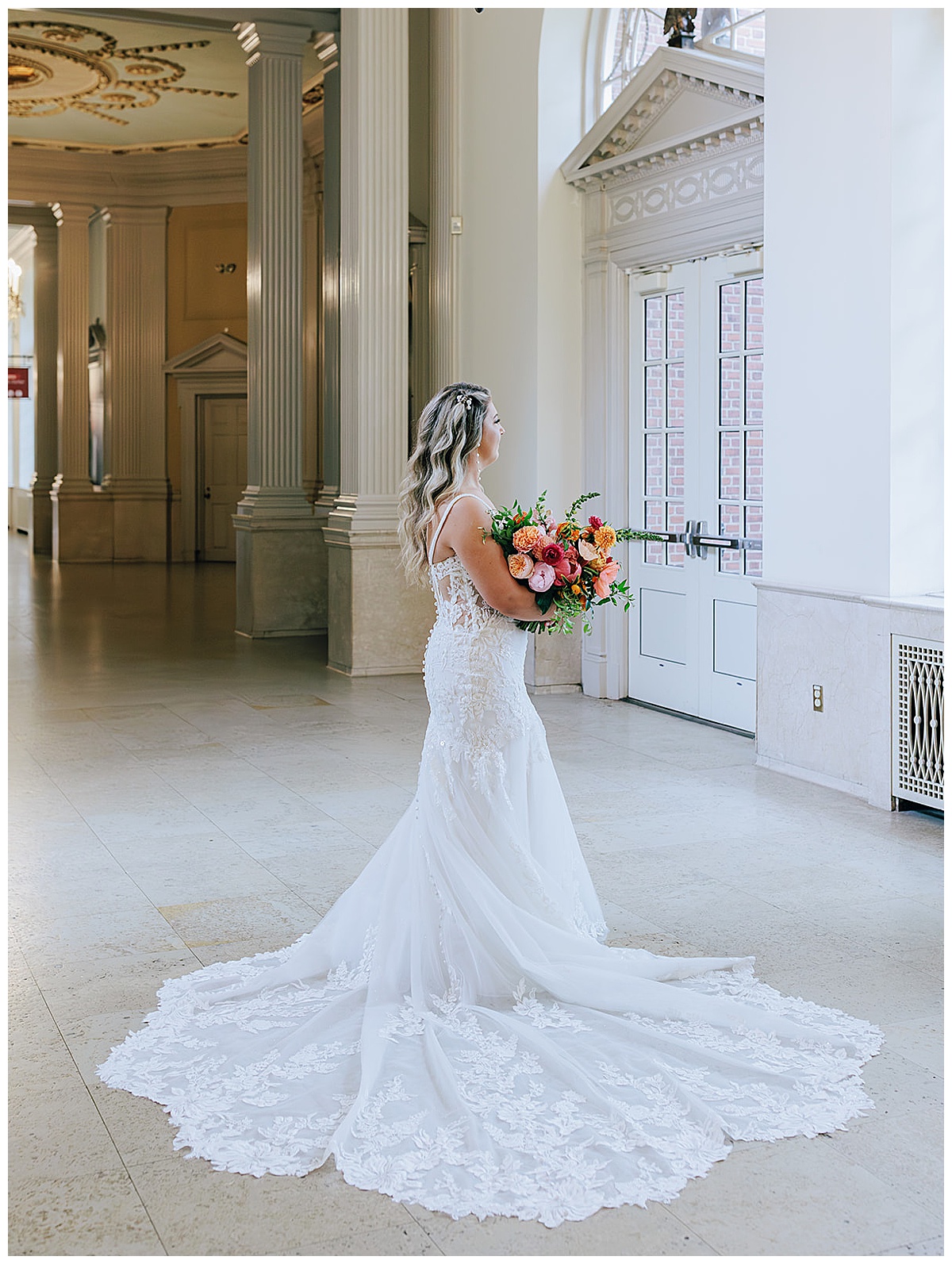 Bride holding beautiful bridal bouquet for Detroit Wedding Photographer