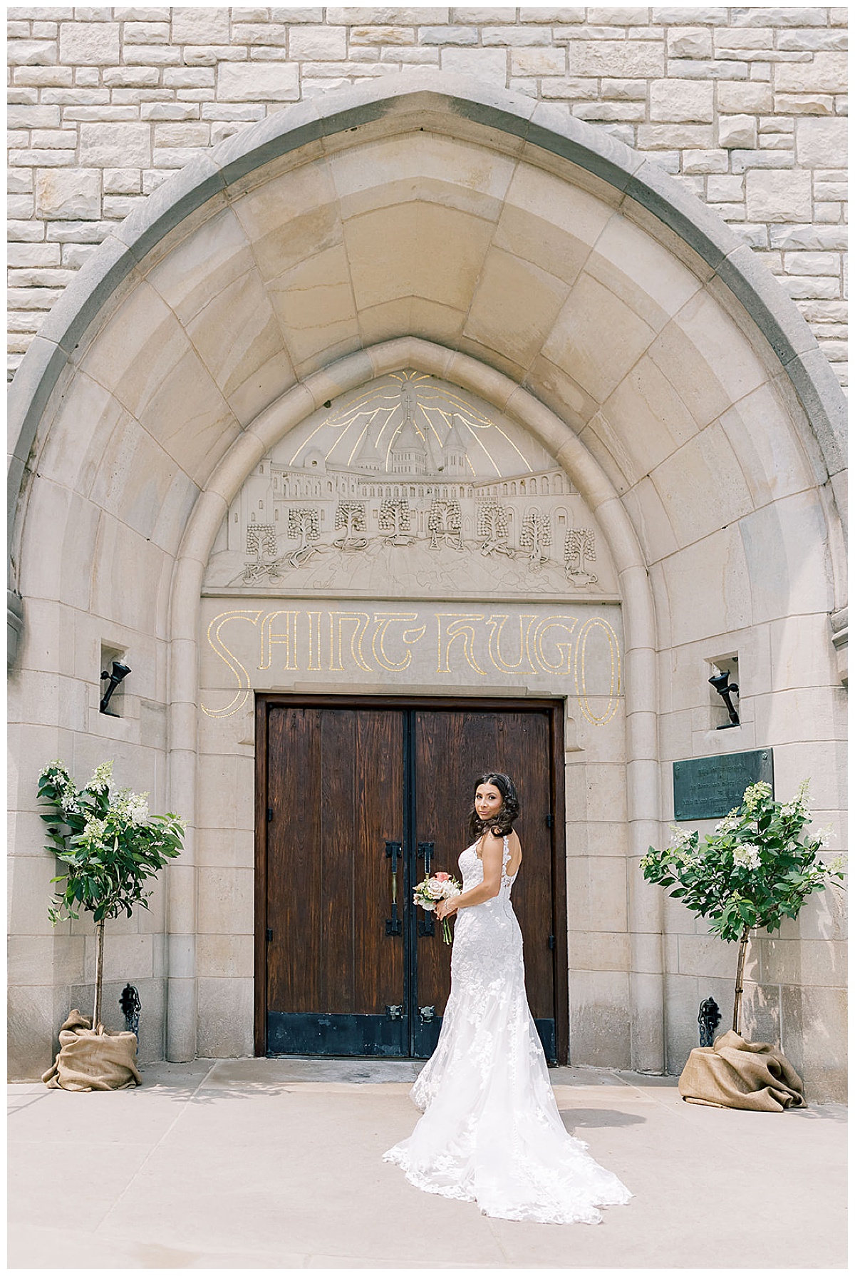 Bride stands with bouquet for  Detroit Wedding Photographer
