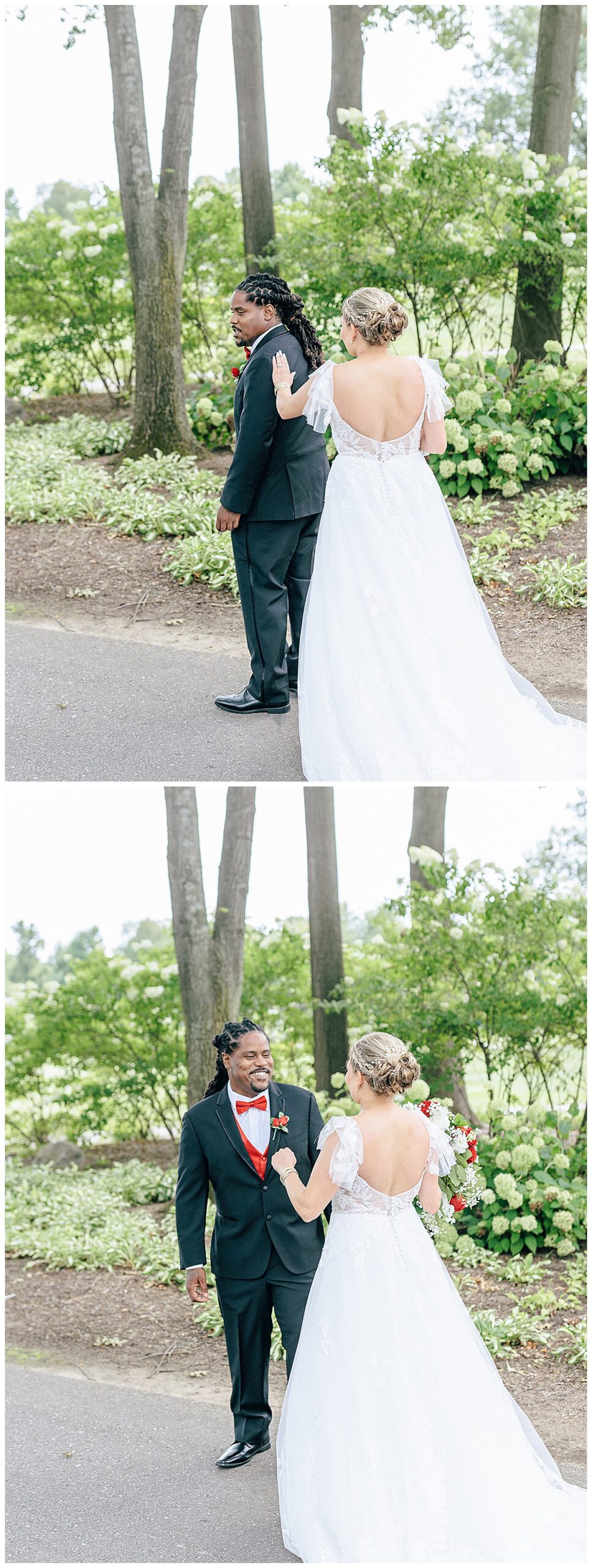 Husband and wife first look for Kayla Bouren Photography