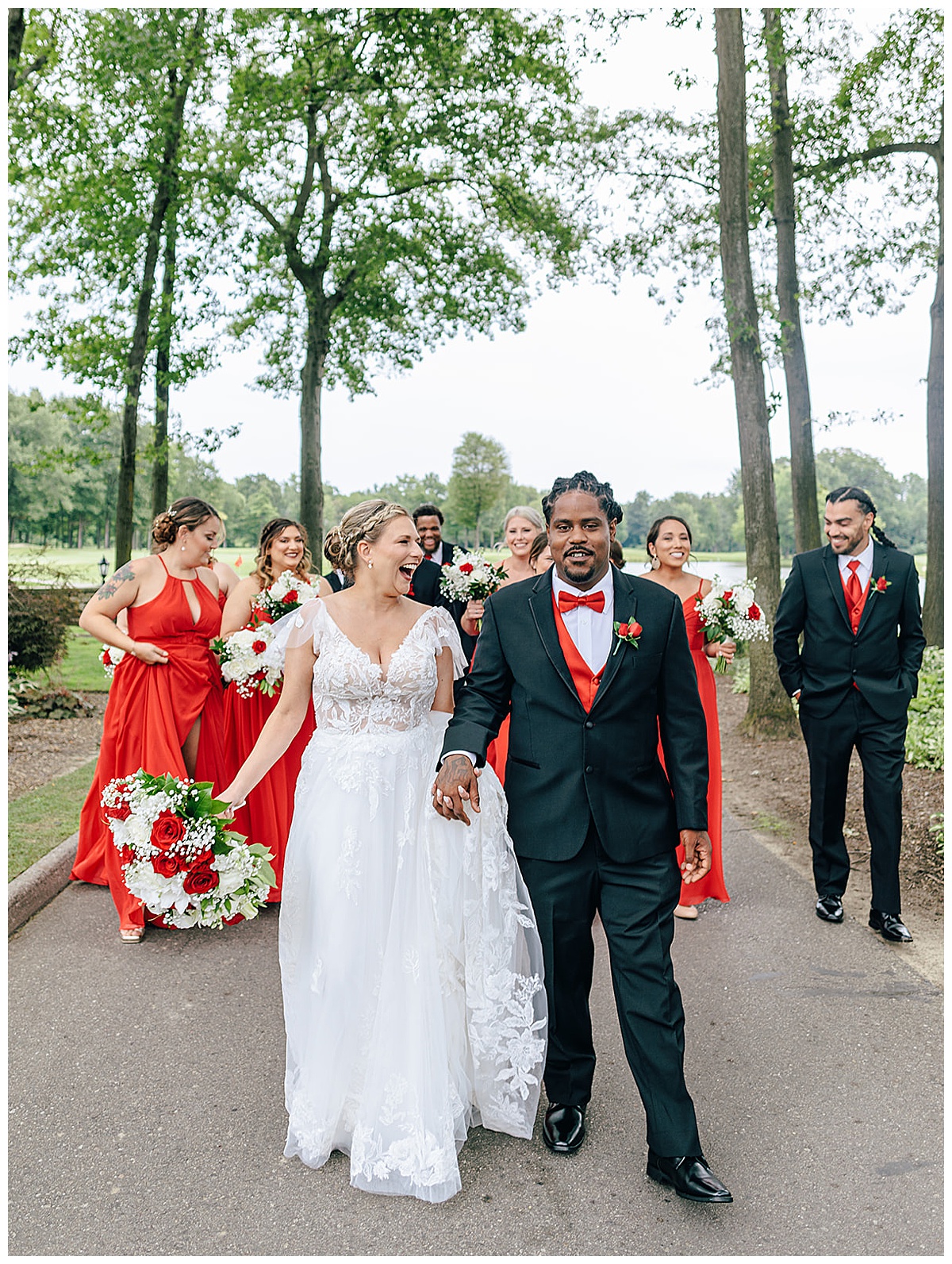 Bride and groom smile together for Kayla Bouren Photography