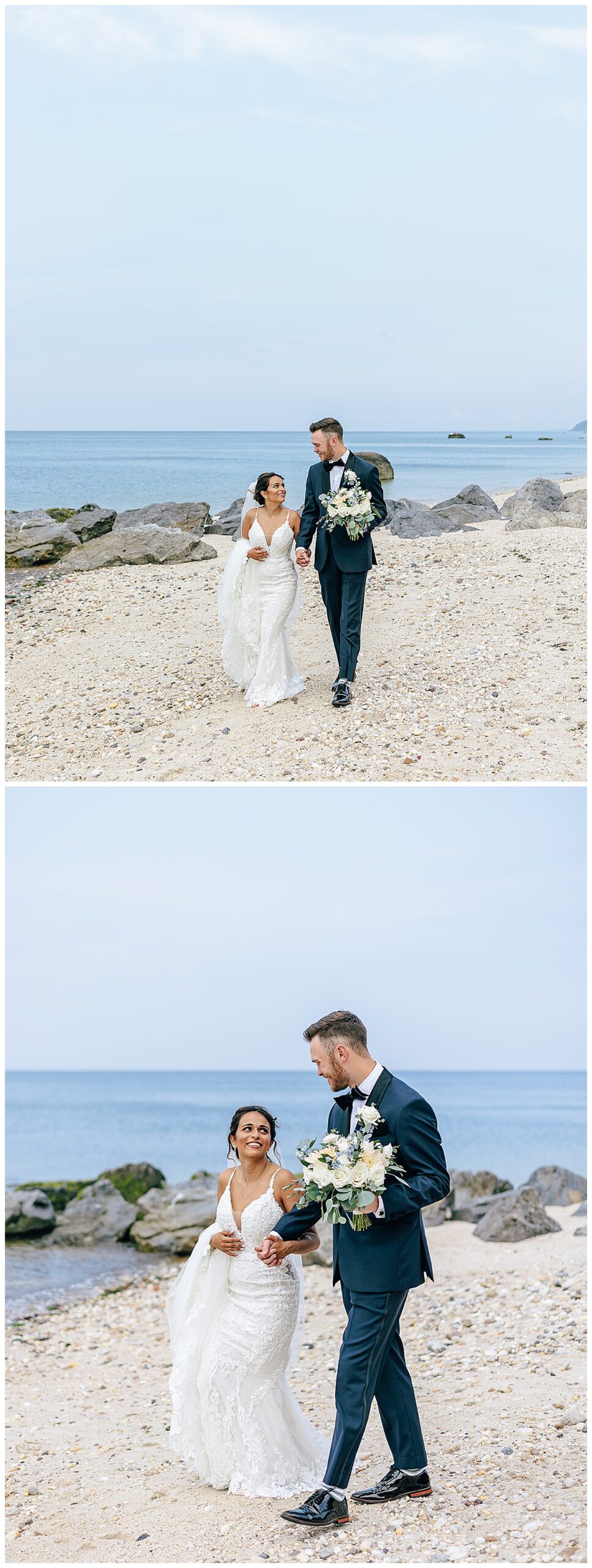 Couple walk together near the water for Kayla Bouren Photography