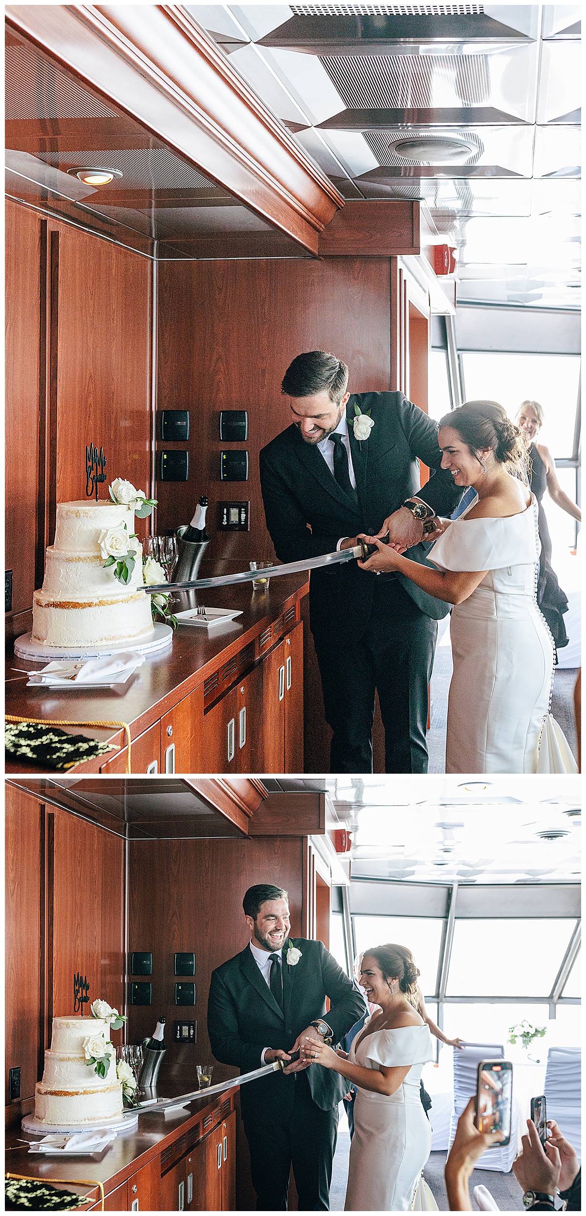 Bride and groom cut their cake for Detroit Wedding Photographer 