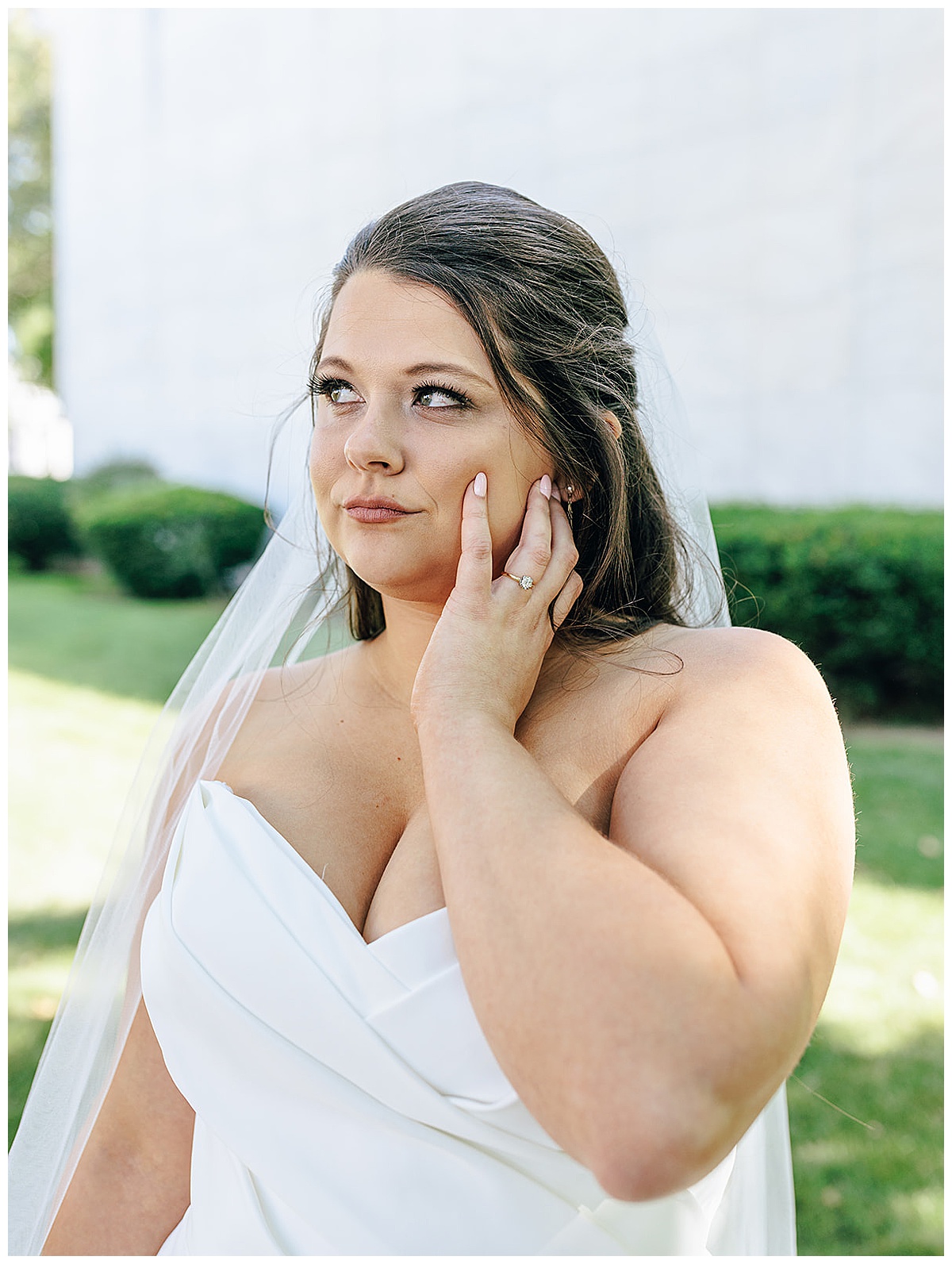 Bride holds hands to her face for Detroit Wedding Photographer