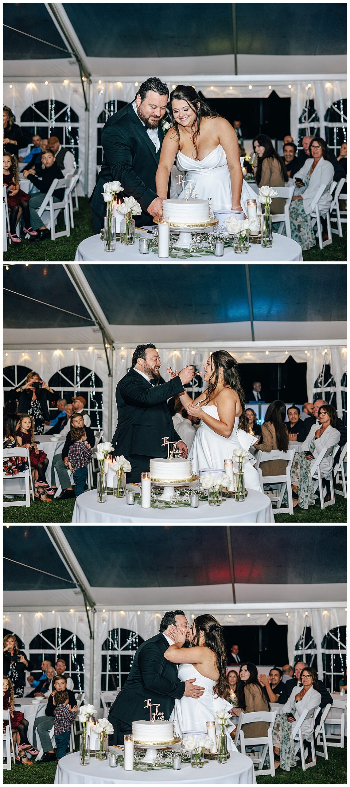 Bride and groom share their wedding cake for Kayla Bouren Photography